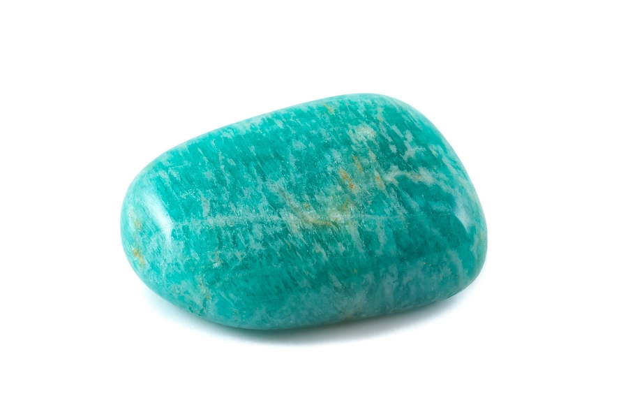 Smooth, polished amazonite stone with natural streaks and patterns.