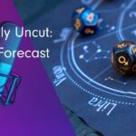 Microphone next to astrology dice on a zodiac chart, with the text 'Weekly Uncut: Star Forecast' from Kim Woods' Star Path to Success podcast.