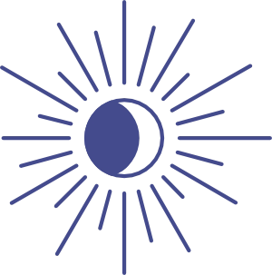 A purple sunburst symbol with rays extending outward from a central circle.